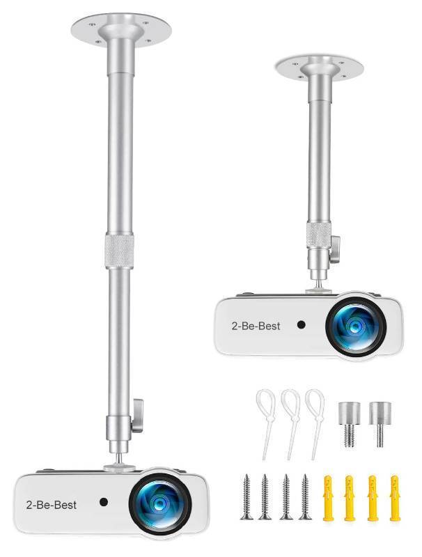 lot 54401 image: 2-Be-Best Upgraded Projector Mount,14-24in  37-62cm Projector Ceiling Mount Extendable Ceiling Projectors Mounts Adjustable Angle 360° Rotation Drop Ceiling Projectors Mounts Silver - Retail $29