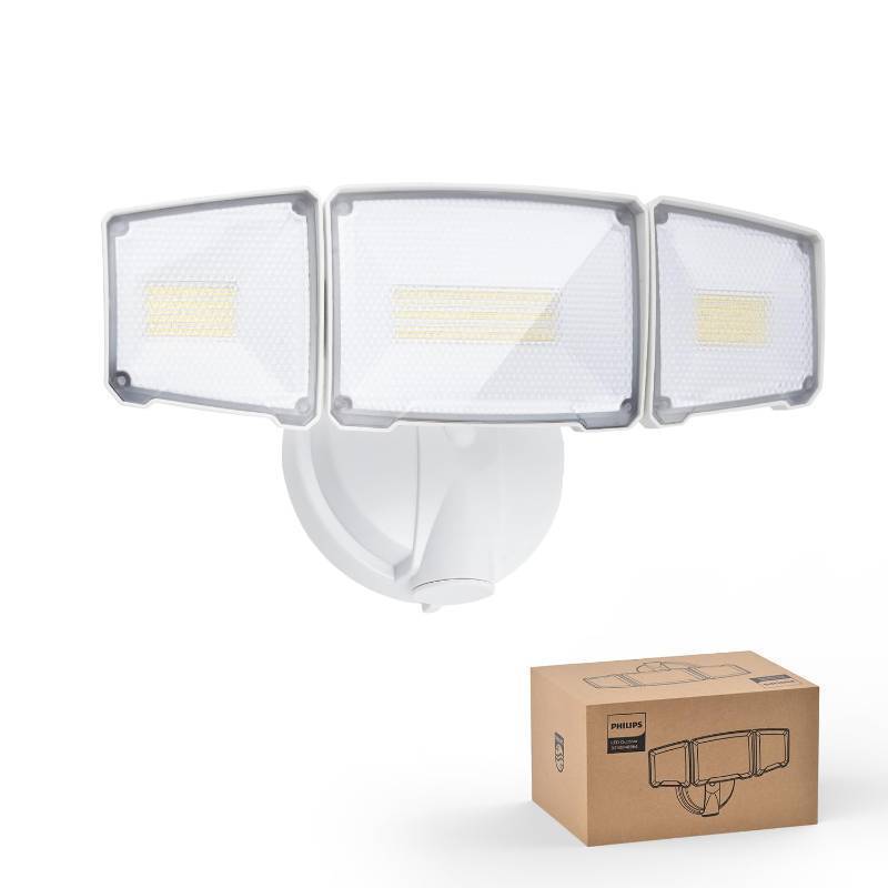 lot 54411 image: Philips 72W 7400LM LED Flood Lights Outdoor, Switch Controlled Aluminum Security Lights, 3 Adjustable Heads, Wall Mount, 5000K Daylight, Waterproof for Yard, Garage - Retail $38