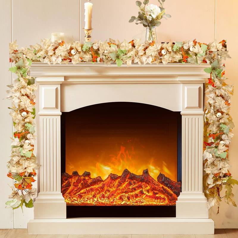 lot 54456 image: 9ft 2Packs Thanksgiving Decorations for Home Thanksgiving Garland with White Pumpkins Maple Leaves Fall Garland for Outdoor Indoor Harvest Mantle Fireplace Table Centerpiece Fall Decor(18feet Total) - Retail $20