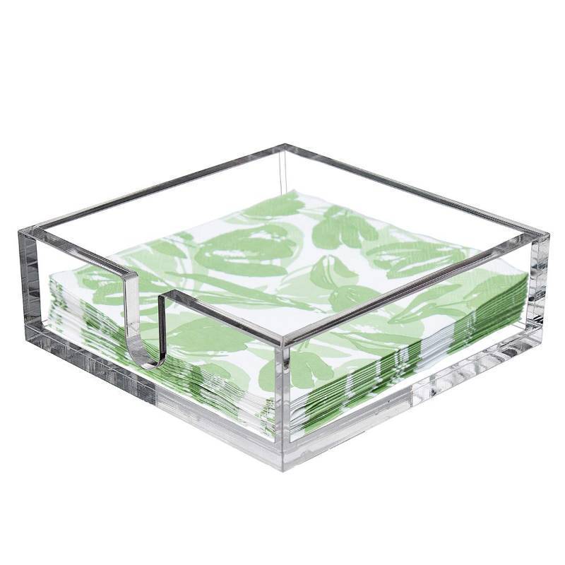 lot 54477 image: Acrylic Lunch Napkin Holder, Table Top Decorative Napkin Tray for Dining Table and Kitchen, Clear Luncheon Napkin Holder Tissue Dispenser, Horizontal Display,7.1 x 7.1 x 2.6 inches - Retail $21