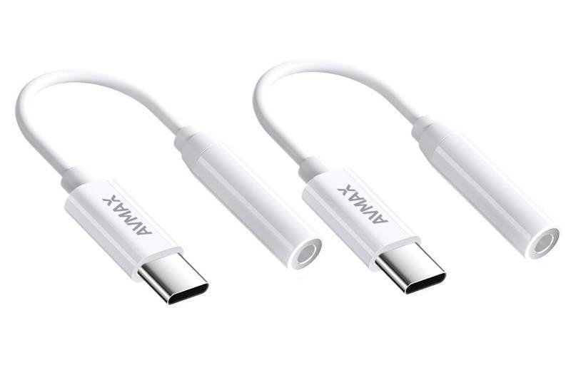 lot 61592 image: USB C to 3.5mm Audio Headphone Adapter HiFi 2 Pack, Type C to Aux Female Cable for 16 15 Plus, S24 S23 S22 S21 S20 and More Type c Devices(Classic white2) - Retail $7