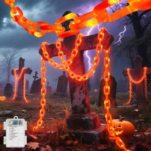lot 43909 image: Battery Operated Plastic Chain String Lights for Halloween Decorations, 16.5 Feet Props Chains with Orange Lights, for Halloween Party Creepy Costumes Accessories Cosplay Spooky Decorations