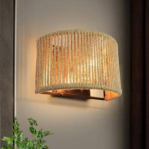 lot 43910 image: Rattan Wall Sconce Boho Wall Light Fixture Hand Woven Wall Mounted Lamp for Bedroom, Staircase, Aisle, Porch, Dia 9.7 Inch - Retail $64