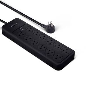 lot 43913 image: Surge Protector Power Strip, 12-Outlet, 4000 Joules, 8ft Extension Cord, Rectangle, for Home, Office, Gaming Room, Black - Retail $20