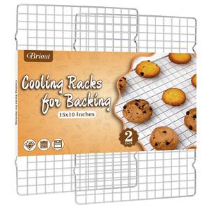 lot 43922 image: 2PCS Cooling Racks for Cooking and Baking - 15x10 Inches Heavy Duty Stainless Steel Wire Rack for Baking, Grilling, Roasting - Oven & Dishwasher Safe - Fits Jelly Roll Sheet Pan-Silver - Retail $7