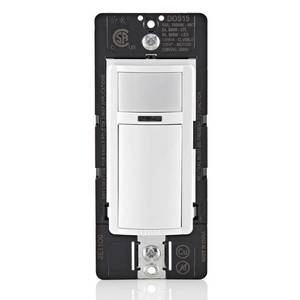 lot 43923 image: Leviton Decora Occupancy Motion Sensor in-Wall Switch, Auto-On or Manual-On, 15A, Single Pole, Multi-Way or Multi-Sensor, DOS15-1LZ, White with Ivory, Light Almond Faceplates - Retail $50