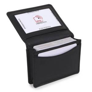 lot 43933 image: Leather Credit Card Holder For Men and Women, Small RFID Blocking Bifold Wallet (With ID Slot, Matte Black) - Retail $26
