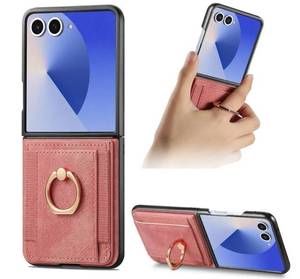 lot 43936 image: Galaxy Z Flip 7 with Card Holder, allet Phone Case with Built-in Rotate Ring Stand PU Leather Protective Kickstand Case for Women Girls Samsung Galaxy Z Flip 7 Pink - Retail $15