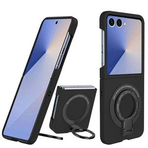 lot 43937 image: Samsung Galaxy Z Flip 7 Magnetic Stand Phone Case, Metal Wireless Charging Ring Holder Kickstand Hard PC Shockproof Protective Cover Case for Galaxy Z Flip 7 2025 - Black - Retail $15
