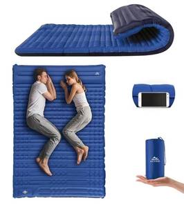 lot 43939 image: Double Sleeping Pad, Self Inflating 4.7 Extra Thick for 2 Person,  Portable Camping Mattress Sleeping Mat for Backpacking Hiking Tent Travel. GRAY. - Retail $80