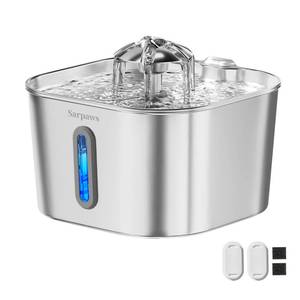lot 43943 image: Cat Water Fountain Stainless Steel 74oz2.2L Water Fountains for Cats Indoor, Cat Fountains for Drinking, Ultra-Quiet, Water Level Window, Pet Water Fountain - 2 Filters  2 Sponges - Retail $20