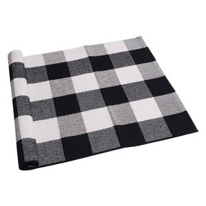 lot 43951 image: Cotton Buffalo Plaid Rug 2x3 Black and White Checked Rug Washable Doormats Indoor Outdoor Rugs for Layered Front Door Mats, Porch, Kitchen, Farmhouse, Entryway - Retail $11