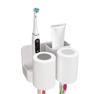 lot 43954 image: Toothbrush Holders with 2 Mouthwash Cup Wall Mounted for Bathrooms, 2 Slots Bathroom Organizer for Toothpaste, Electric Toothbrush, Razor, Floss, Self Adhesive Toothbrush Hanger Storage for Shower