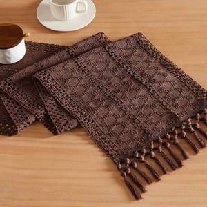 lot 43958 image: Macrame Style Boho Table Runner, Dark Brown Table Runners 36 Inches Long, Farmhouse Woven Home Decor, 12x36 Inch, Chocolate - Retail $10