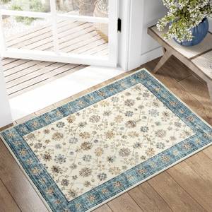 lot 43972 image: Area Rug 2x3 Washable Vintage Floral Rug Indoor Entryway Non-Slip Door Mats Soft Carpet for Living Room Bedroom Bathroom Home Office Blue - Retail $10