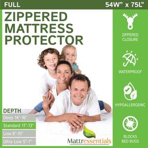lot 43975 image: Zippered Full Mattress Protector (11-13 Depth) - Bed Bug Waterproof Mattress Cover, Premium Quality Hypoallergenic Encasement White - Retail $42