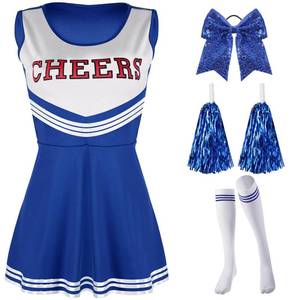 lot 43981 image: S4 Pcs Cheerleader Costumes for Women Adults Cheer Uniform Outfit for 2025 Halloween(Small,Blue) - Retail $24