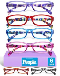 lot 43984 image: Reading Glasses for Women, 6 pack Fashion Readers for Women Spring Hinge Eye Glasses, Blue Light Reading Glasses - Retail $16