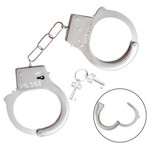 lot 43991 image: Halloween Stainless steel Toy Handcuffs with Keys Fake Pretend Play Mini Handcuff Props Stage or Costume Prop Party Favors Gift for Kids and friends - Retail $6
