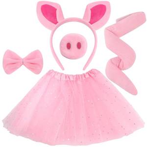 lot 43992 image: Pink Pig Costume Set Fuzzy Pig Ears Headband Piggy Nose Tail Tutu Skirt Bowtie Kit Animal Circus Costumes Dress Up Halloween Cosplay Decoration Cute Piglet Outfit - Retail $10