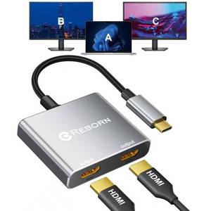 lot 43994 image: USB C to Dual HDMI Adapter  4K60Hz HDMI Splitter Extended Display for Dual Monitors, Type C Converter for WindowsmacOS, Windows Allows 3 Separate Screens, macOS Only Allows Mirror Mode - Retail $20