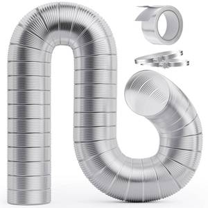 lot 43995 image: 4 Inch 5FT Semi Rigid Dryer Vent, Flexible Aluminum Dryer Vent Hose with Clamps, 3.9 Mil Aluminum Foil Tape for HVAC Ventilation, Duct Fan Systems - Retail $19