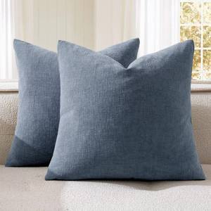 lot 43996 image: Dark Grey Blue Couch Pillow Covers 18x18 Inch, Set of 2 Soft Chenille Decorative Square Throw Pillow Covers Farmhouse for Sofa Living Room Bed - Retail $18