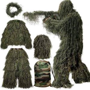 lot 43999 image: 5 in 1 Ghillie Suit 3D Camouflage Hunting Suits - Jacket, Pants, Hood, Carry Bag - Retail $39