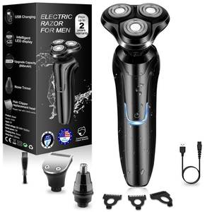 lot 44012 image: Electric Razor for Men, Mens Rotary Shavers, Waterproof, Wet and Dry Rechargeable Electric Shaver for Mens Faces with a Cordless and Floating Head, Portable Travel Razor - Retail $24