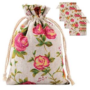 lot 44016 image: 30 Pieces Small Size Rose Drawstring Bags Burlap Flower Pouch Bag Linen Gift Pocket Jewelry Pouch for Wedding DIY Craft Party (3.9 x 5 Inch) - Retail $13