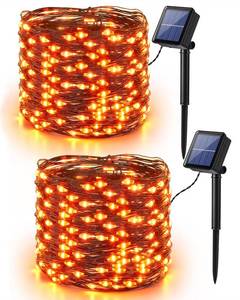 lot 44017 image: Orange Fairy Lights, 2 Pack Total 78FT 240 LED Solar Halloween Fairy Lights, 8 Modes Outdoor Halloween Lights, Waterproof Orange Twinkle Light for Outside Party Yard Decor Black Wire - Retail $12