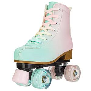 lot 44029 image: Roller Skates for Girl and Women Rainbow Leather Roller Skate Ages 8-12 for Beginner Indoor Outdoor (Pink US4) - Retail $48