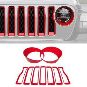 lot 44031 image: 9PCS Grille Inserts Headlight Cover Kit Fitment for Jeep (2020-2023) Gladiator JT (Red, JT) - Retail $26
