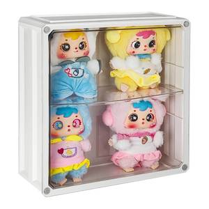 lot 44032 image: Display Case for Plush Doll, Wall-Mounted Collectibles Clear Case, Adjustable Display Stand Acrylic Display Box with Door Dust and Moisture Proof Suitable for Pop Mart Plush Dolls - Retail $27