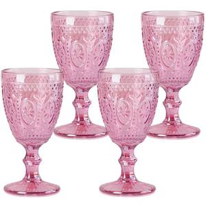 lot 44034 image: Pink Wine Glasses set of 4, Pink Goblets, Vintage Drinking Glassware, Colored Glassware Set for Party Home Wedding Baby Shower - Retail $31
