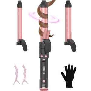lot 44042 image: Automatic Curling Iron 1 Inch with 3-in-1 Interchangeable Barrels for Tangle-Free Beach Waves Curls, Beginner Friendly Anti-Tangle Hair Curler, Worldwide Dual Voltage Travel for Long Short Hair Pink - Retail $27