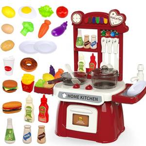 lot 44050 image: Kitchen Set for Toddler with Sound and Light��Pretend Cooking Food Set,Kids Kitchen Playset��Play Sink with Running Water and Electronic Induction Stove��Kitchen Accessories (red Kitchen Set) - Retail $29