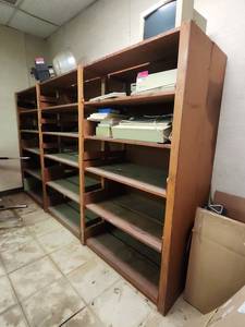 lot 16534 image: Large Industrial Wood Storage Shelving Unit