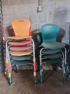 lot 16542 image: Multi-Colored Stackable School Chairs - Set of 10