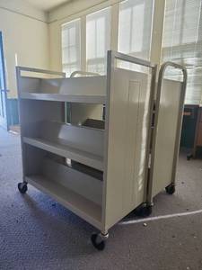 lot 16564 image: Metal Library Book Cart with Wheels - Set of 2