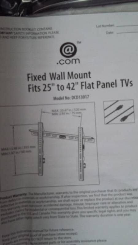 lot 5317 image: Atlantic Wall Mount 1-Low Profile wHDMI Cable Fits 25-42