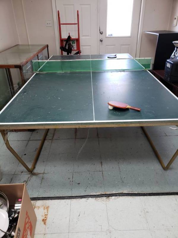 lot 5296 image: Regulation Size Folding Ping Pong Table on Wheels