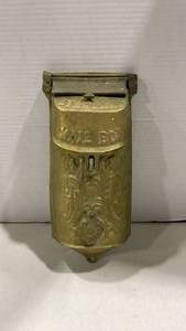 lot 1002 image: Vintage solid brass standard mail box 12 in tall