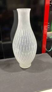 lot 1024 image: Mid-century modern white cased art glass vase with a ribbon or optic bubble pattern, likely Italian Murano or Empoli glass 22 in tall