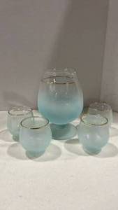 lot 1059 image: West Virginia Glass Company Blendo aqua barware set