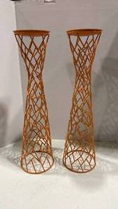 lot 1064 image: Orange candle sticks 22 in tall