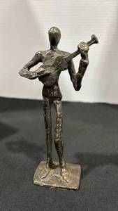 lot 1085 image: Vintage MCM Brutalist Cast Bronze Sculpture Guitar Player Figure Statue 7.5