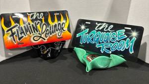 lot 1089 image: Custom Airbrush License Plates with Vinyl Record Bowls