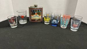 lot 1094 image: Rock Band Shot Glass Collection with Paradise Flask