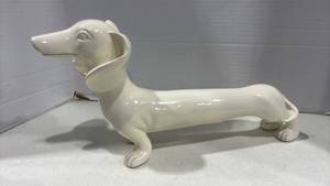lot 1112 image: White Porcelain Dachshund Figurine 17 inches long